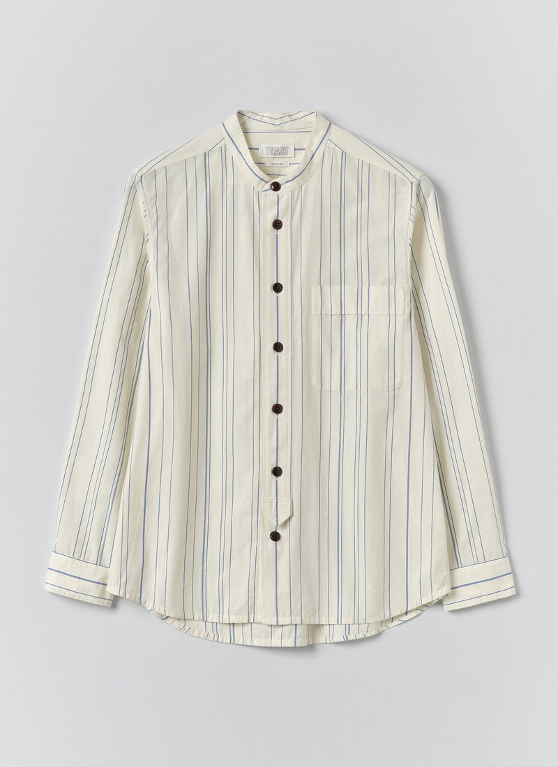 Jasper Irregular Stripe Cotton Shirt | Ecru/Cobalt