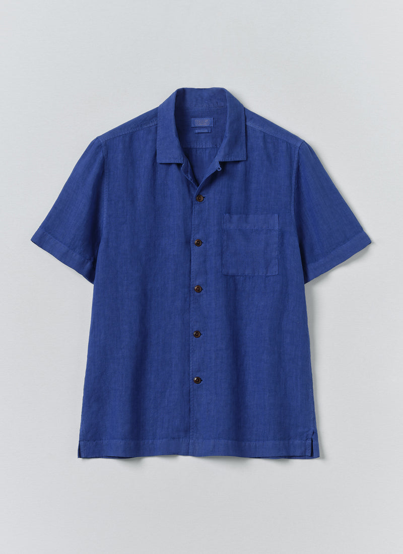 Linen Short Sleeve Shirt | Carmine Blue