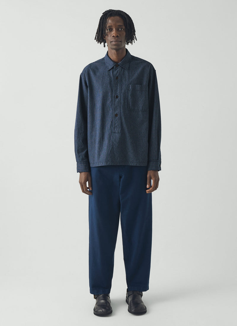 Railroad Stripe Cotton Shirt | Denim Blue