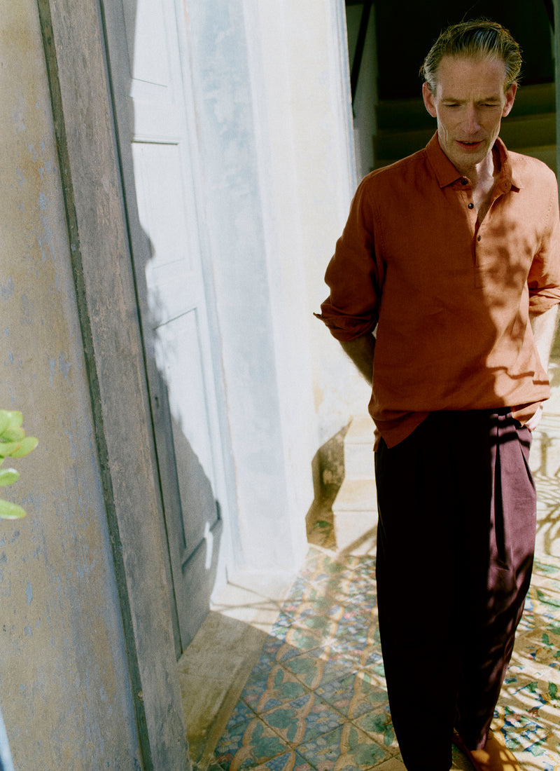 Half Placket Linen Shirt | Copper