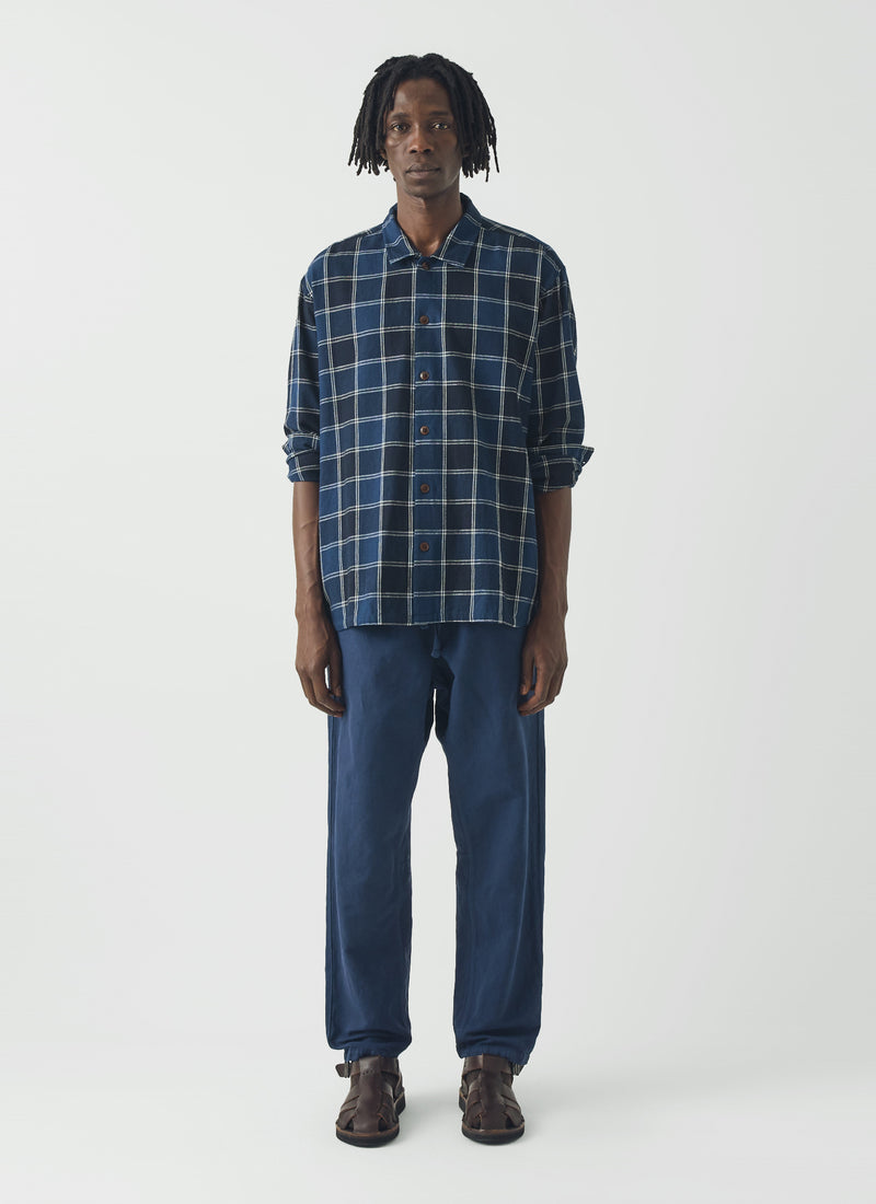 Market Check Cotton Linen Easy Shirt | Denim Blue