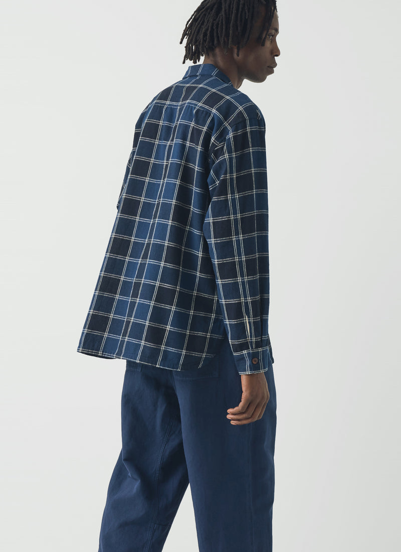 Market Check Cotton Linen Easy Shirt | Denim Blue