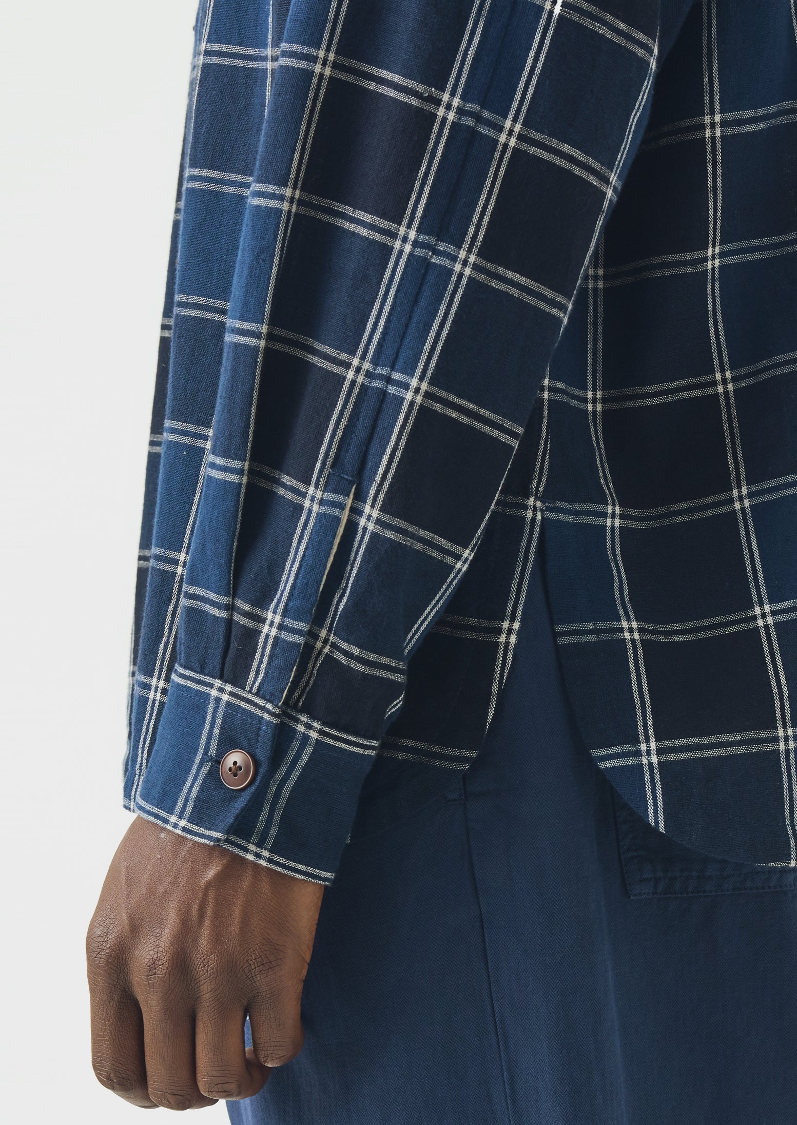 Market Check Cotton Linen Easy Shirt | Denim Blue | TOAST