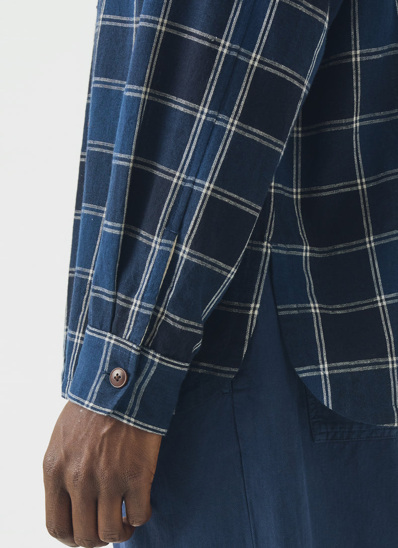 Market Check Cotton Linen Easy Shirt | Denim Blue