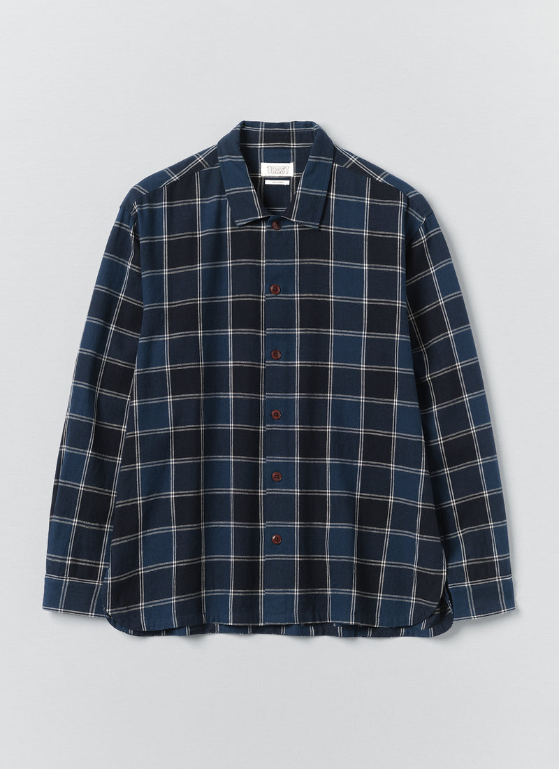 Market Check Cotton Linen Easy Shirt | Denim Blue
