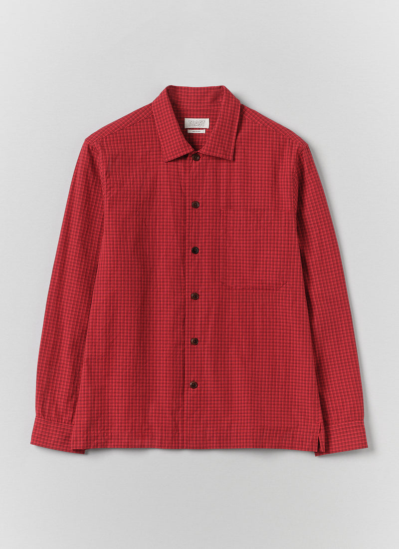 Graph Paper Check Cotton Shirt | Vibrant Red/Slate