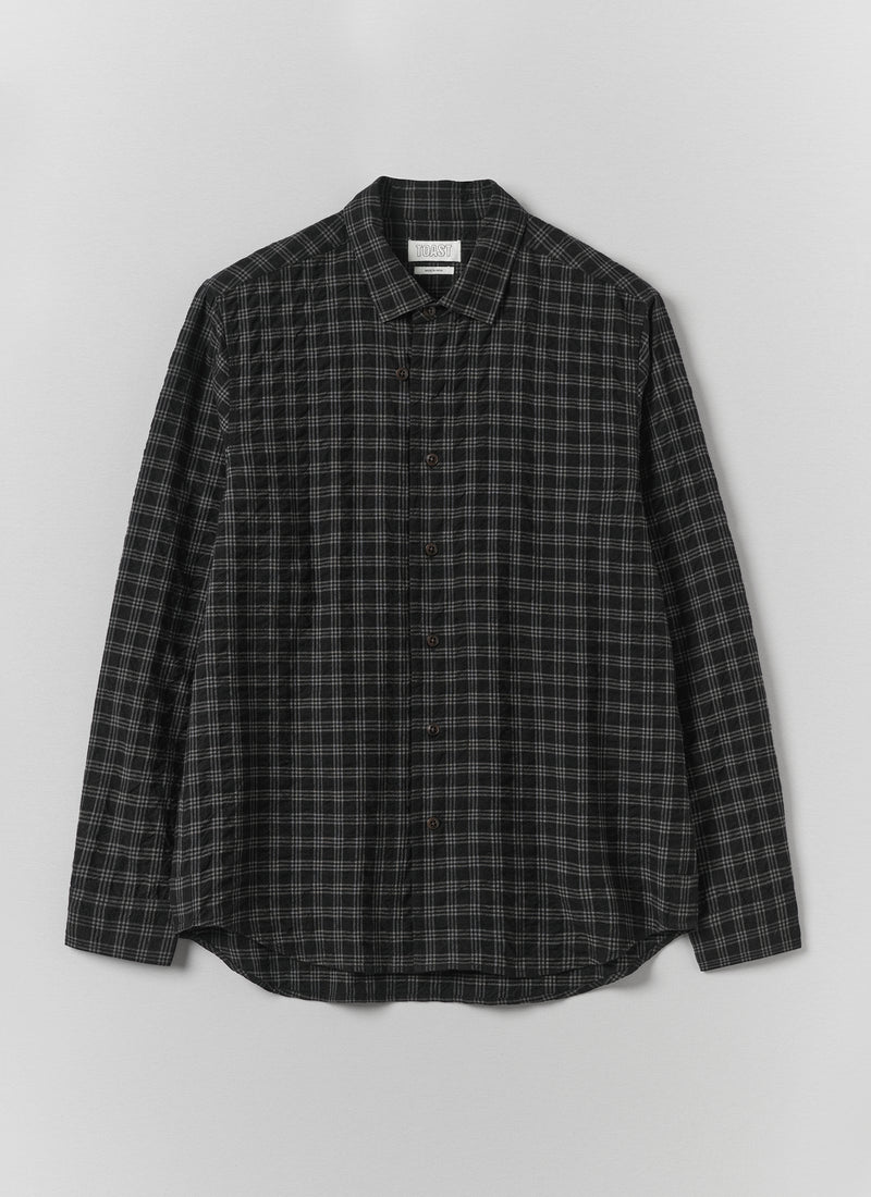 Loop Button Check Cotton Wool Shirt | Dark Charcoal/Black