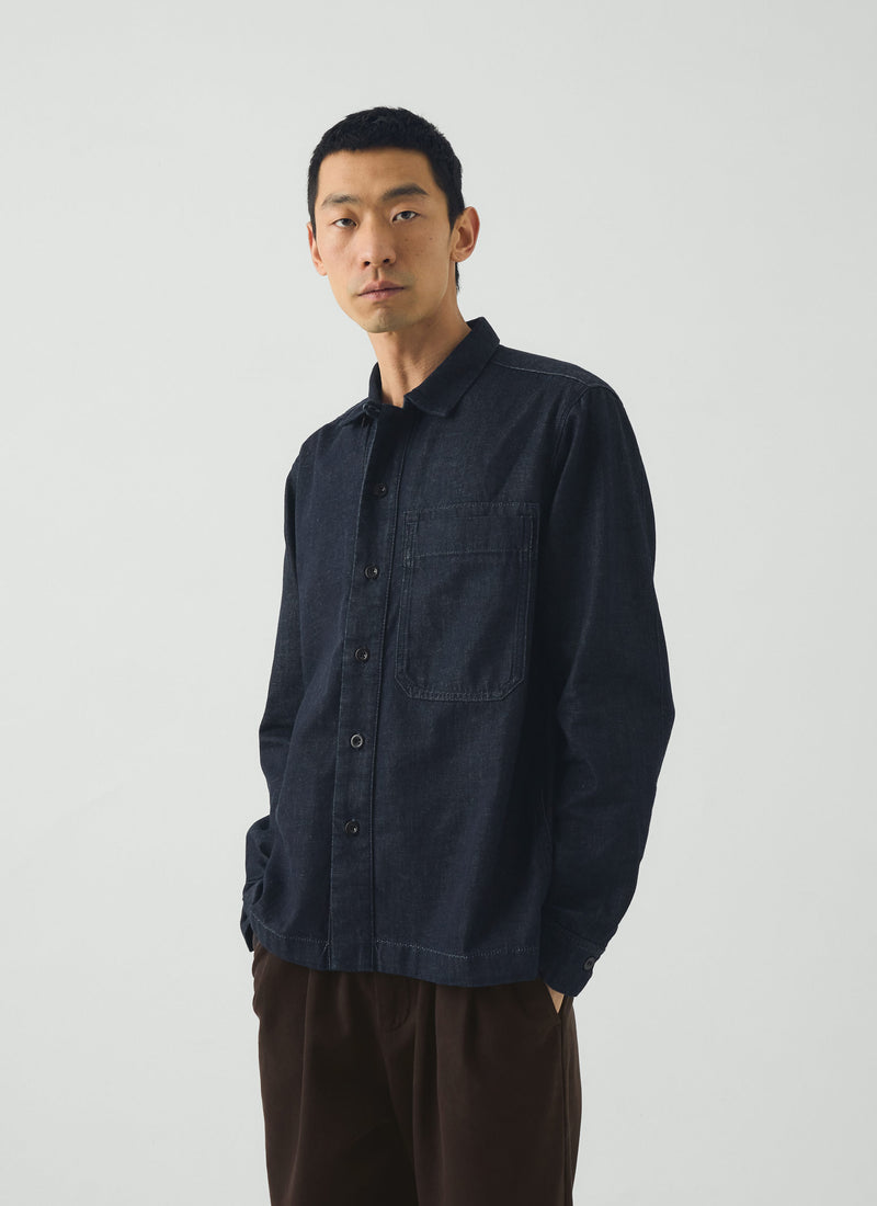 Straight Hem Indigo Denim Shirt | Indigo