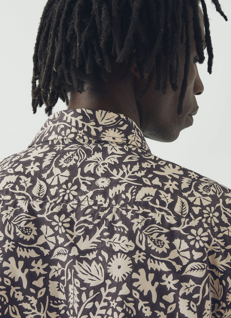 Lore Block Print Cotton Shirt | Dark Coffee/Warm Ecru