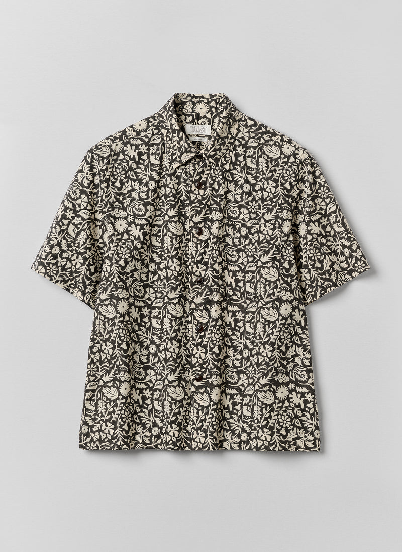 Lore Block Print Cotton Shirt | Dark Coffee/Warm Ecru