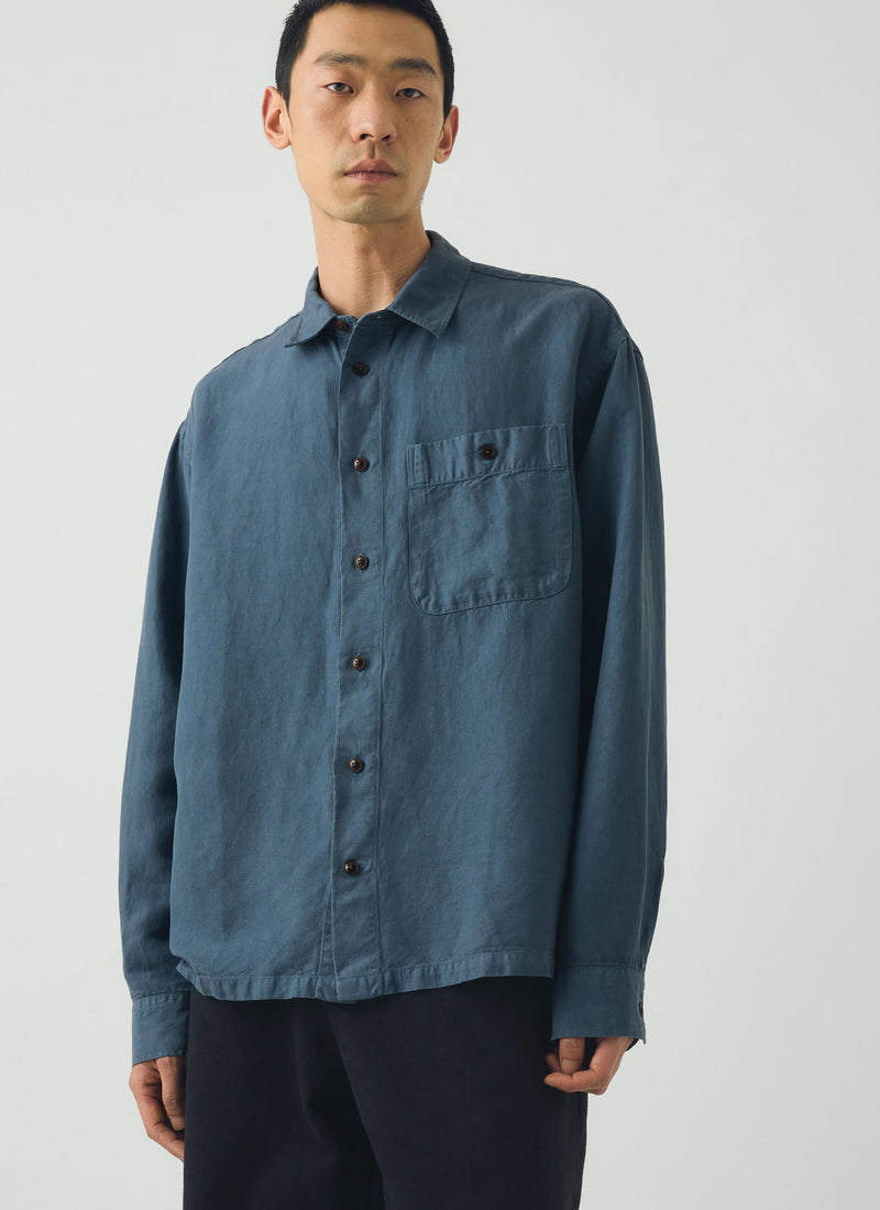 Lyocell Linen Herringbone Shirt | Myrtle Blue