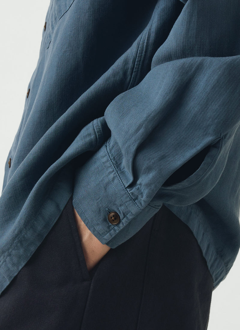 Lyocell Linen Herringbone Shirt | Myrtle Blue