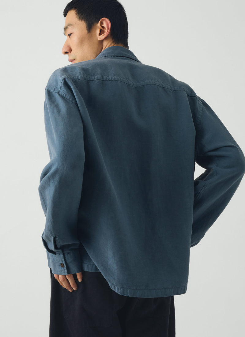 Lyocell Linen Herringbone Shirt | Myrtle Blue