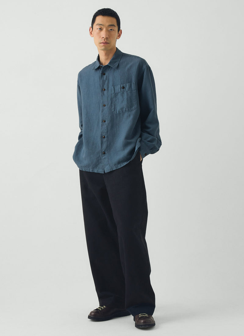 Lyocell Linen Herringbone Shirt | Myrtle Blue