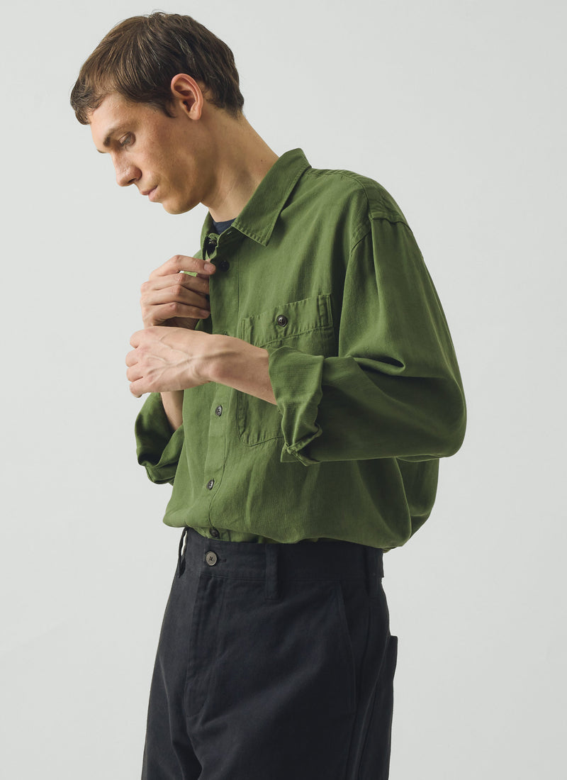 Lyocell Linen Herringbone Shirt | Fern Green