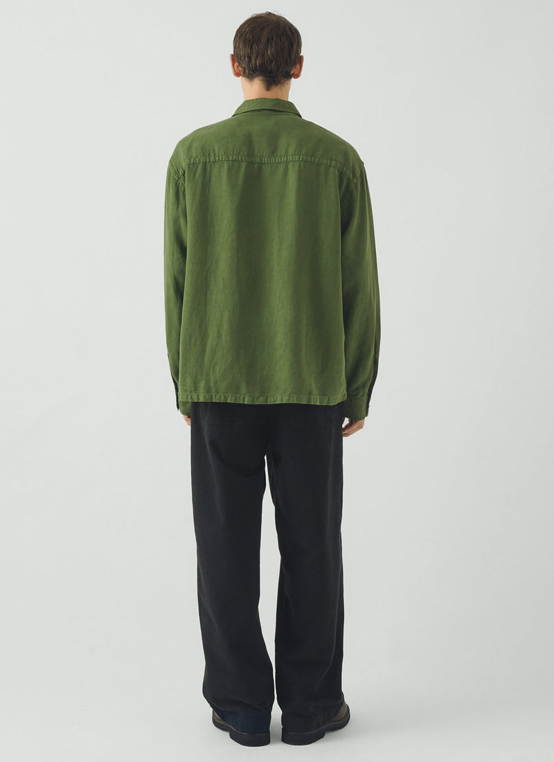 Lyocell Linen Herringbone Shirt | Fern Green