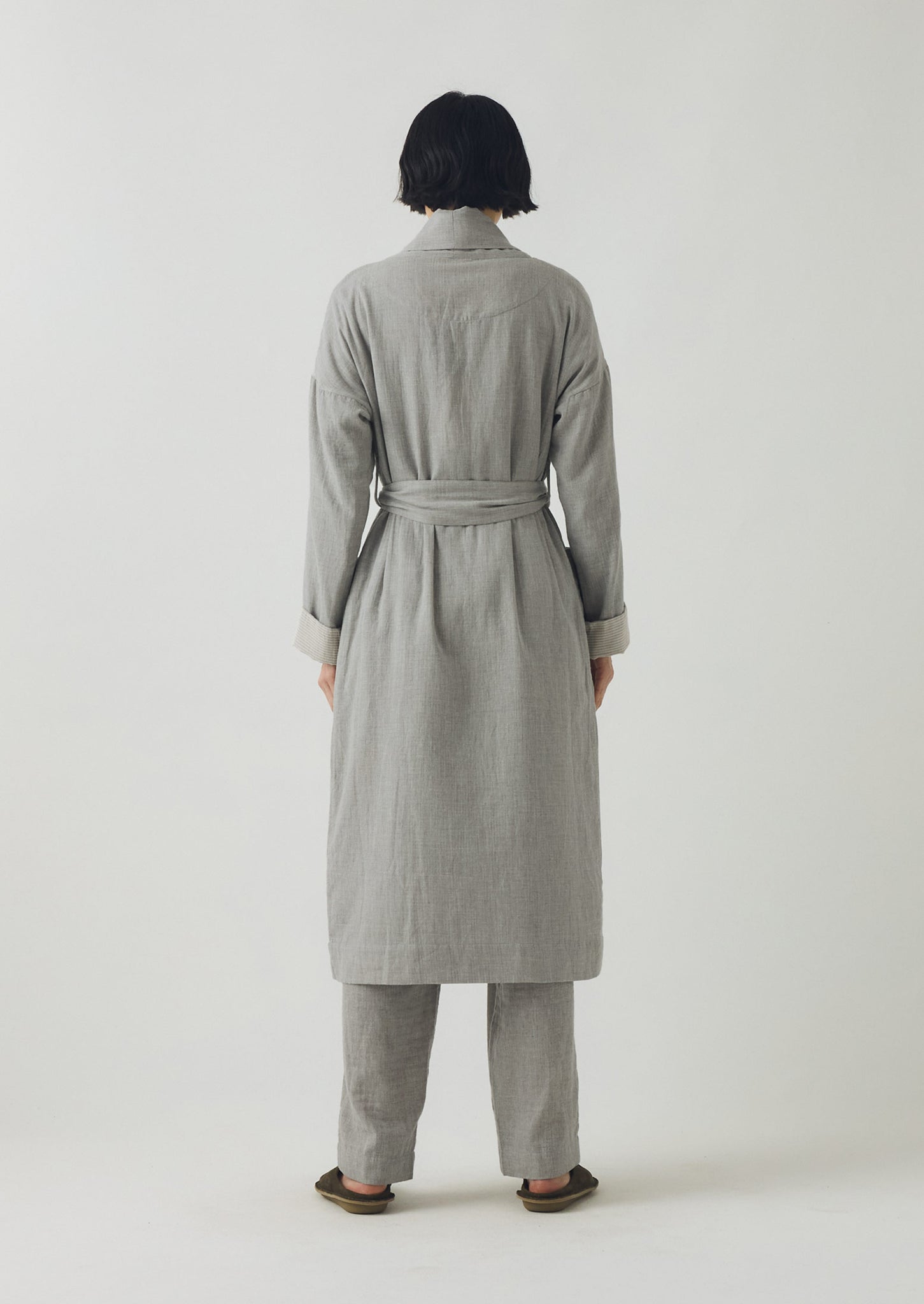 Soft Double Faced Cotton Gown | Grey Melange/Soft Clay