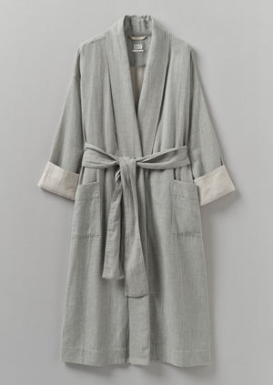 Soft Double Faced Cotton Gown | Grey Melange/Soft Clay