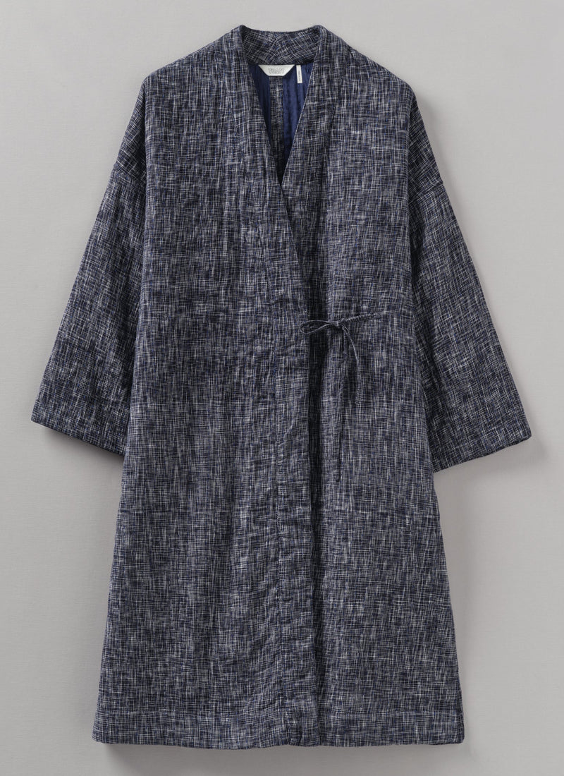 Hand Woven Crosshatch Kantha Gown | Deep Blue