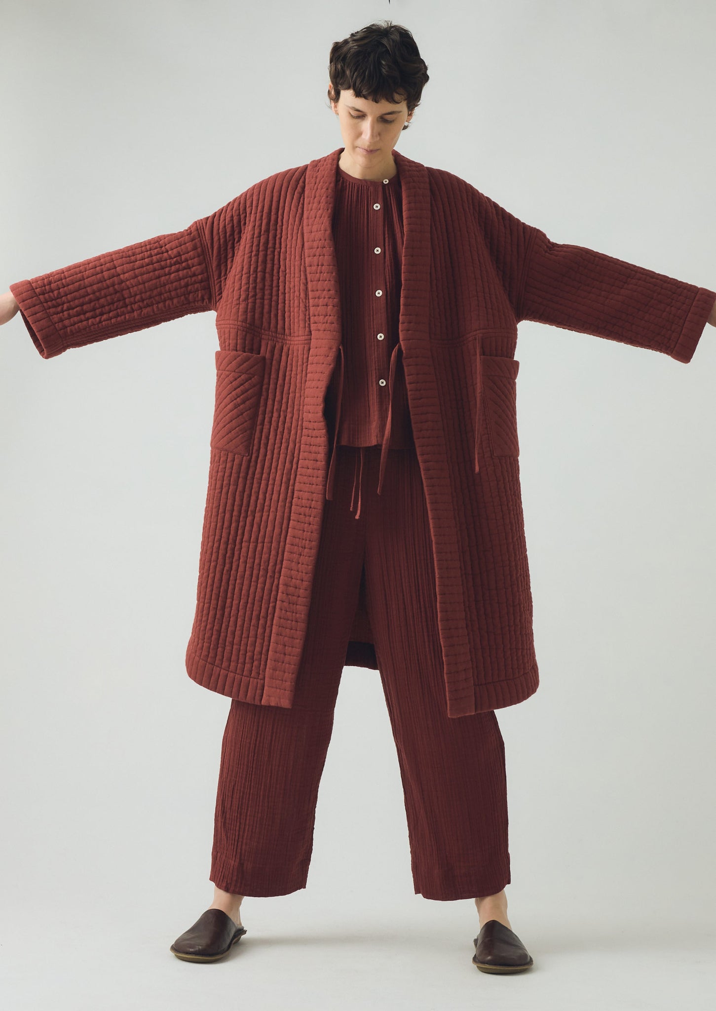 Quilted Cotton Gown | Deep Berry