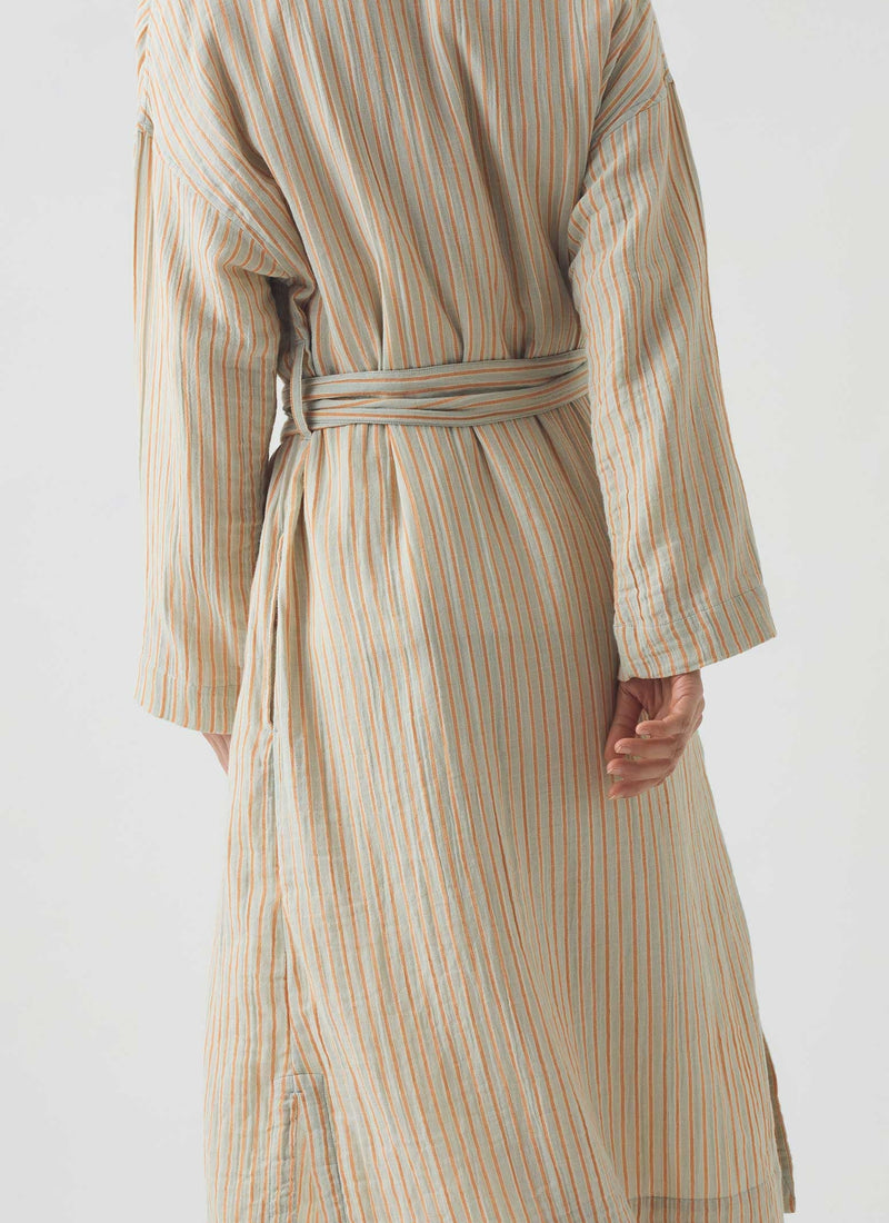 Stripe Crinkle Cotton Gown | Sage/Apricot