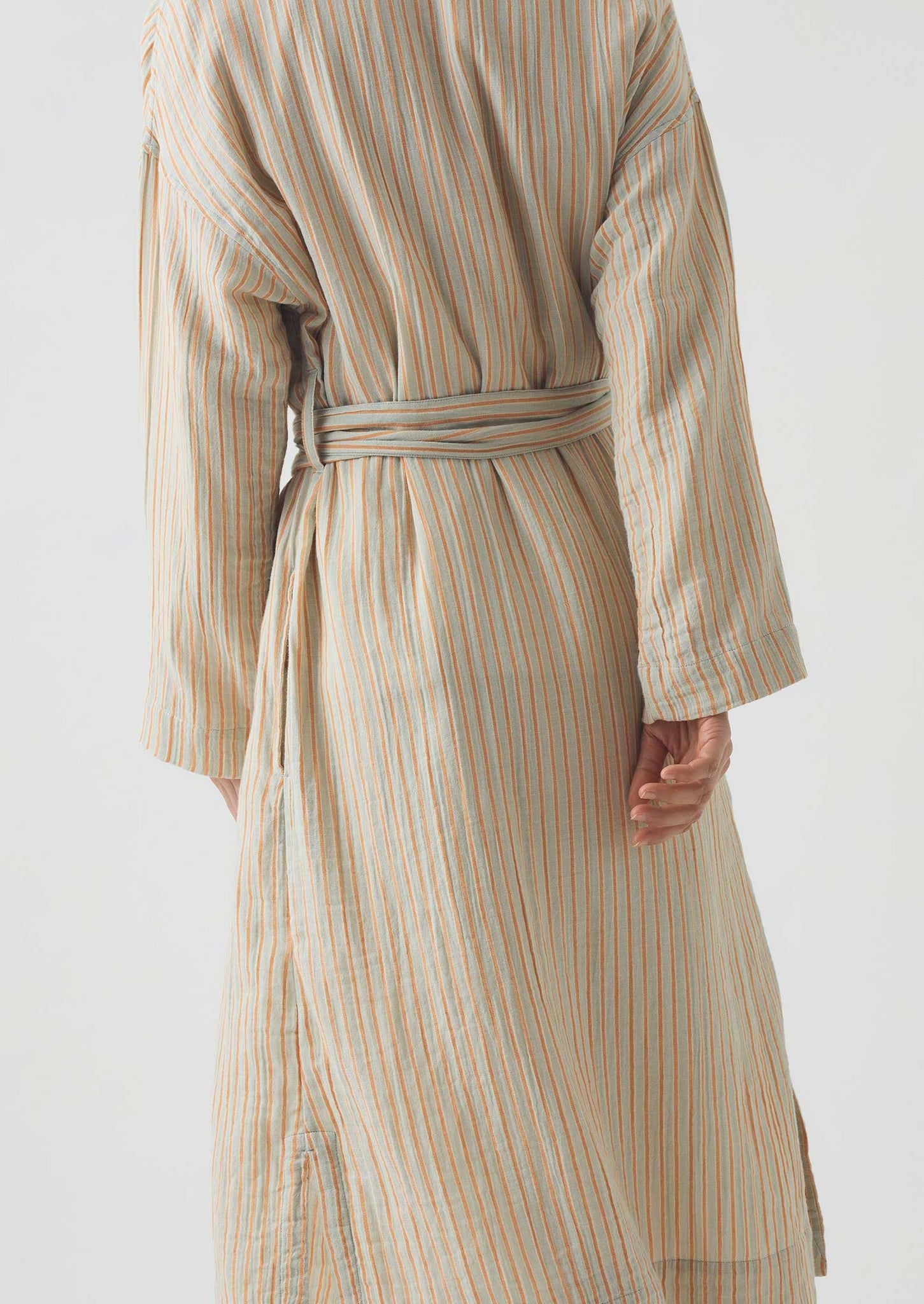 Stripe Crinkle Cotton Gown | Sage/Apricot