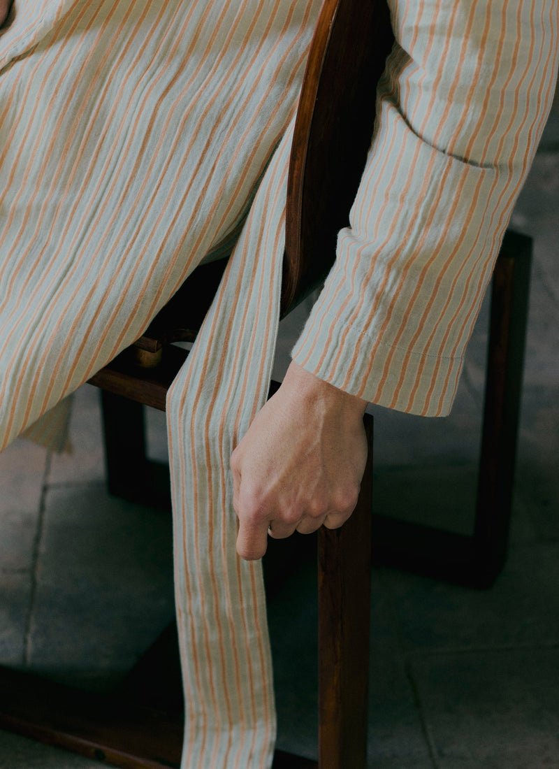 Stripe Crinkle Cotton Gown | Sage/Apricot