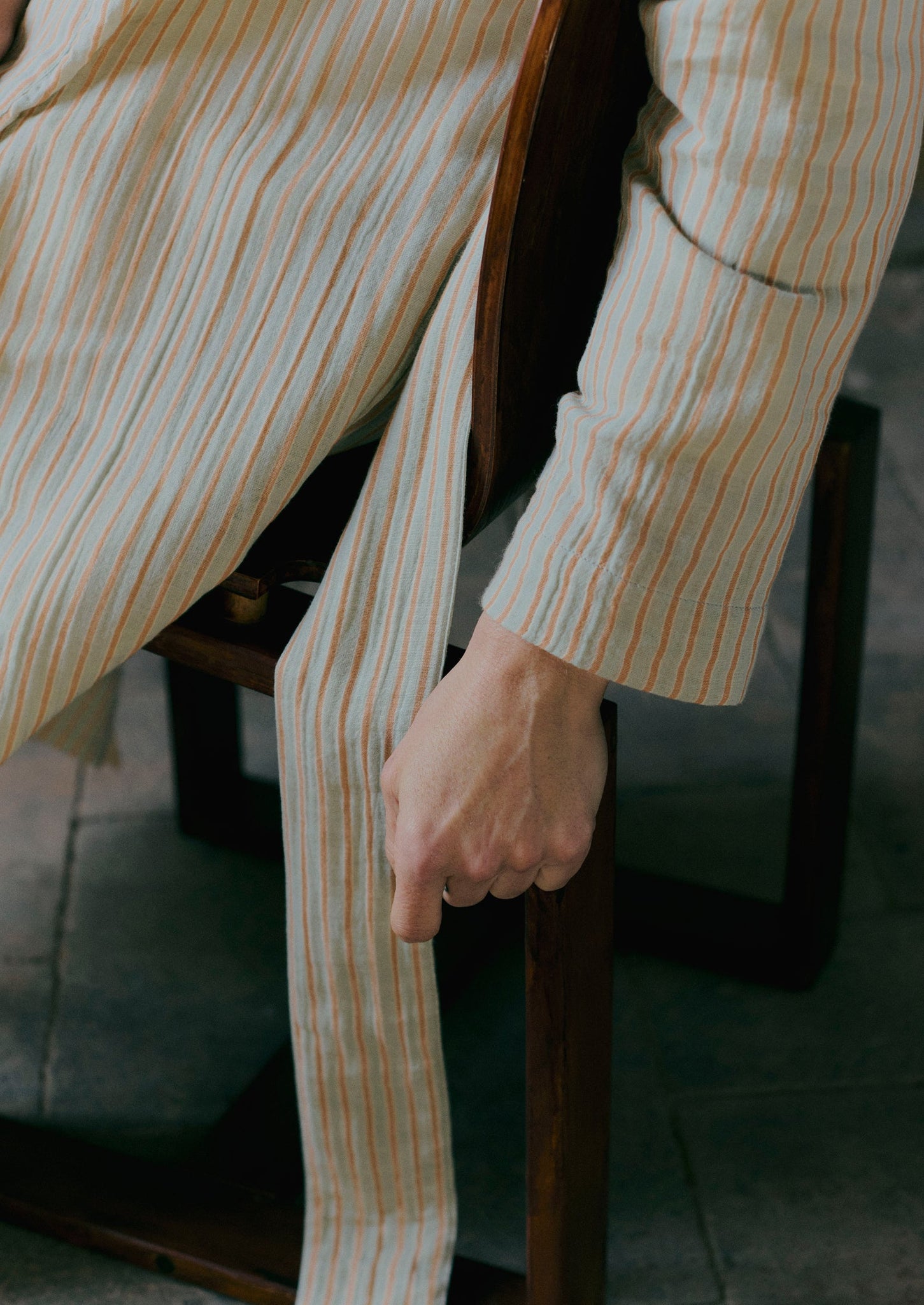 Stripe Crinkle Cotton Gown | Sage/Apricot