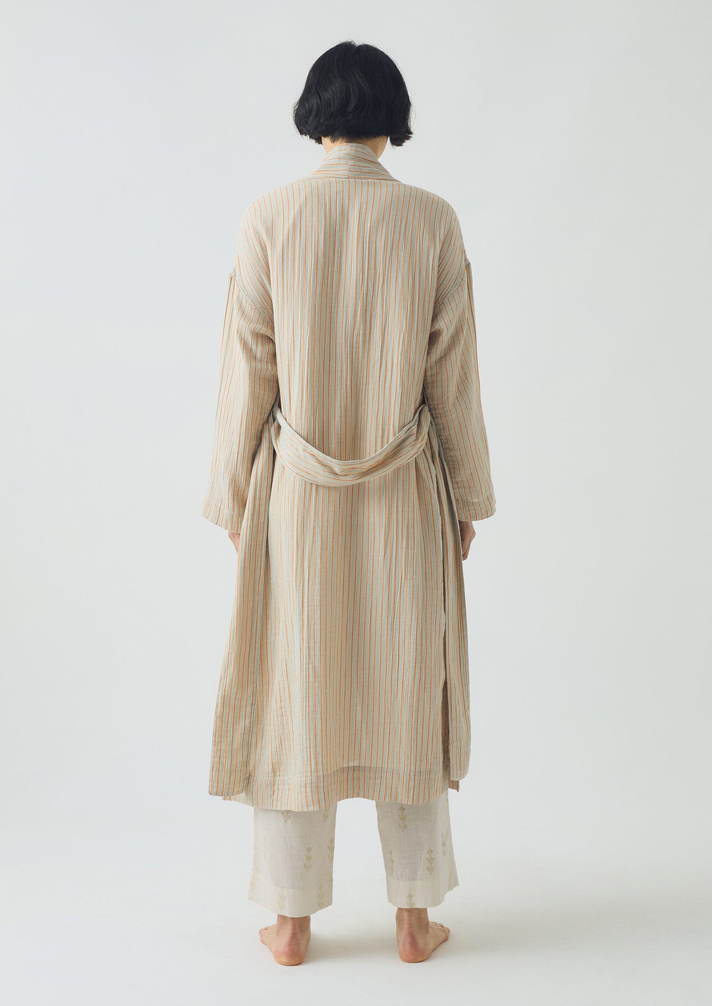 Stripe Crinkle Cotton Gown | Sage/Apricot