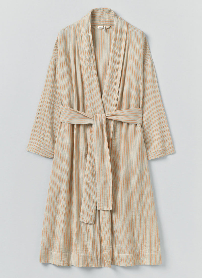 Stripe Crinkle Cotton Gown | Sage/Apricot