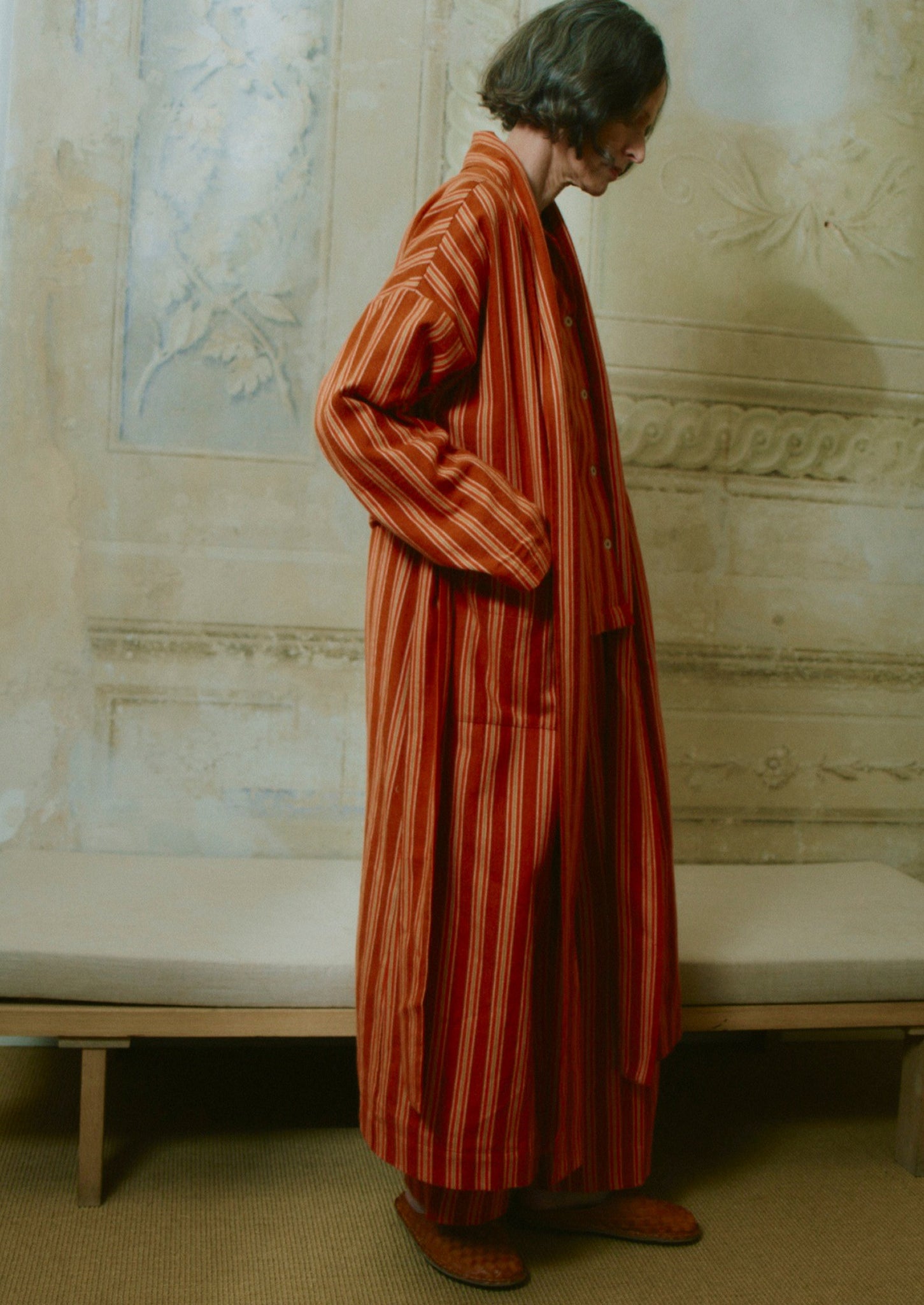 Forte Stripe Flannel Gown | Auburn/Nasturtium