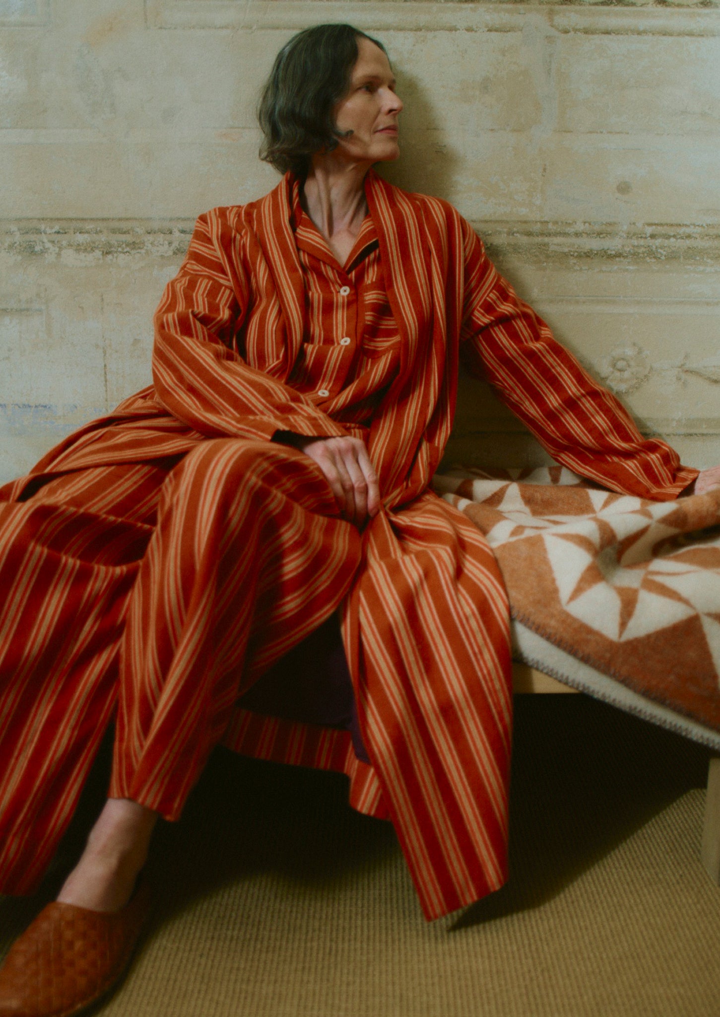 Forte Stripe Flannel Gown | Auburn/Nasturtium
