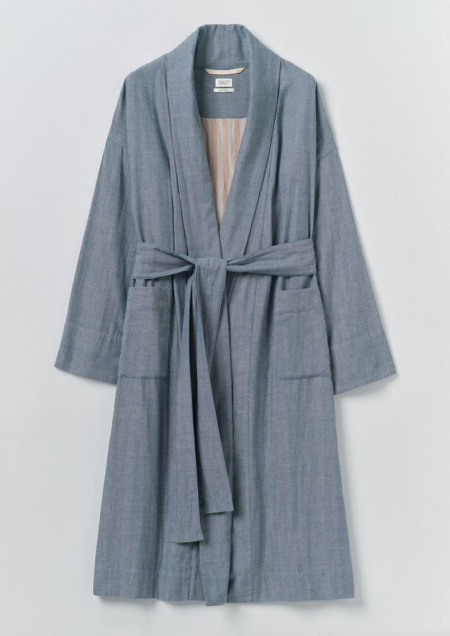 Soft Faced Double Cotton Gown | Blue Chambray