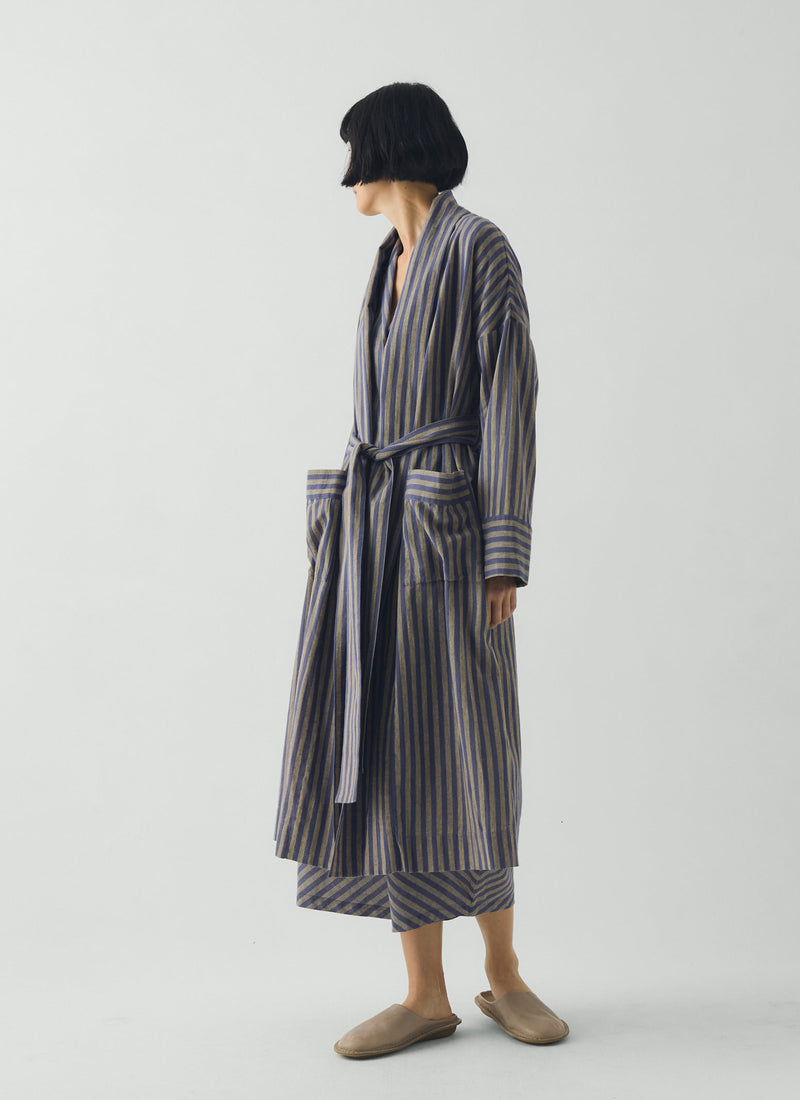 Awning Stripe Cotton Linen Gown | Catkin/Denim Blue