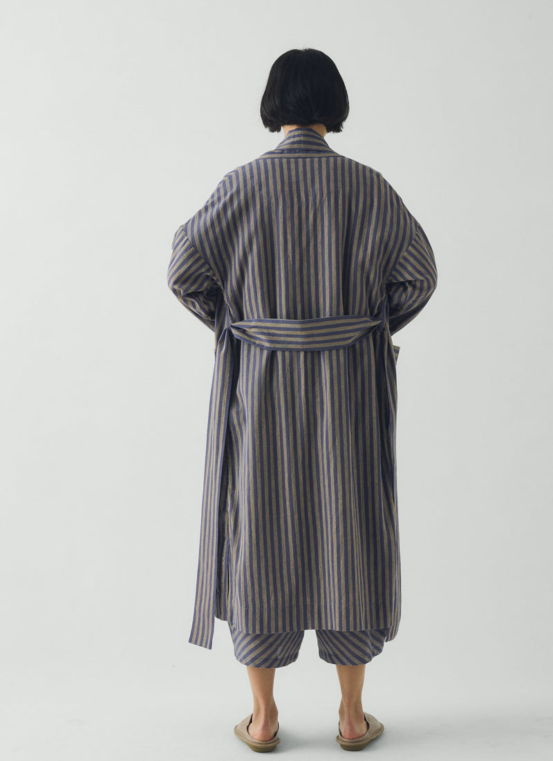 Awning Stripe Cotton Linen Gown | Catkin/Denim Blue