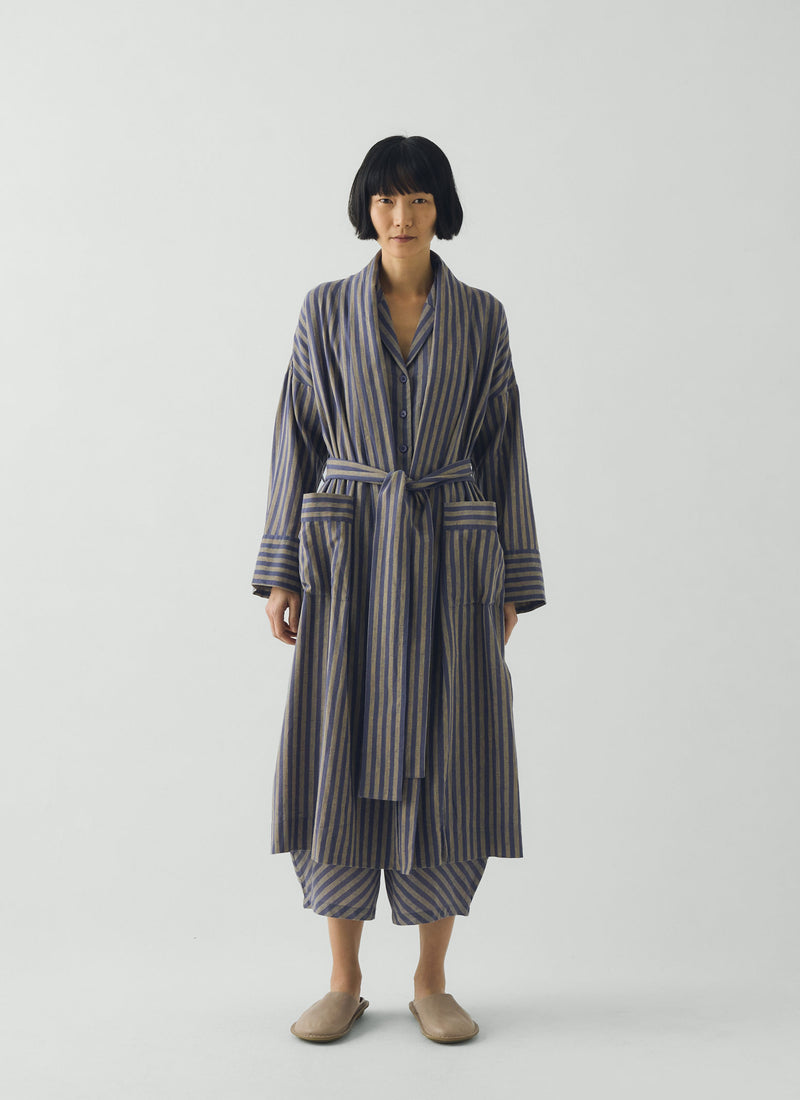 Awning Stripe Cotton Linen Gown | Catkin/Denim Blue