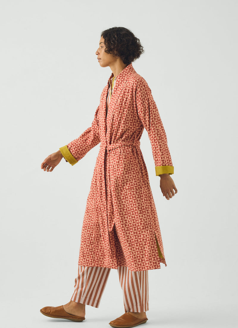 Cut Out Geo Cotton Flannel Gown | Orange Rust/Peach
