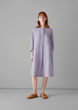 Half Placket Lightweight Linen Lounge Dress | Blue Stone