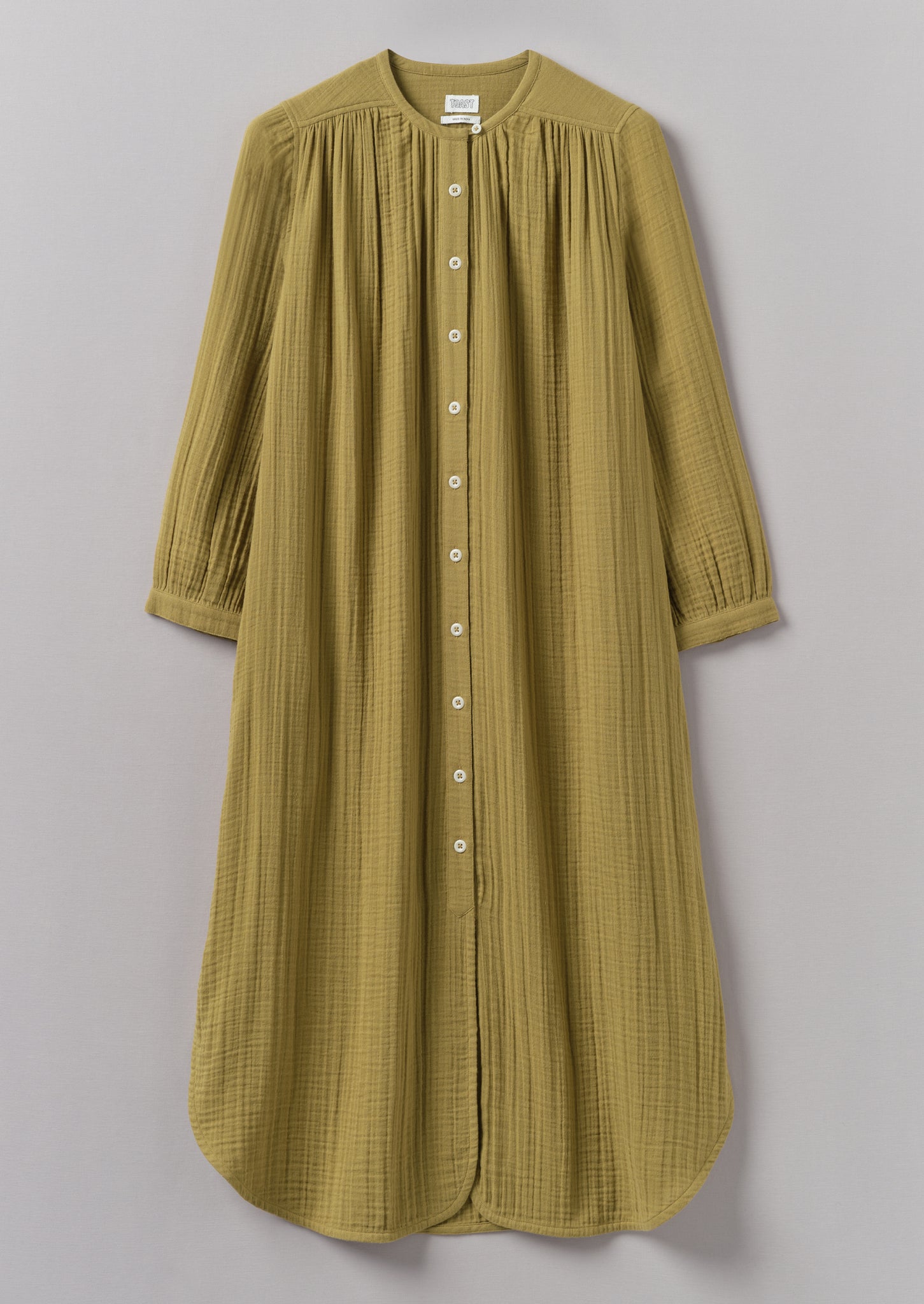 Crinkle Cotton Kaftan Nightdress Soft Olive TOAST