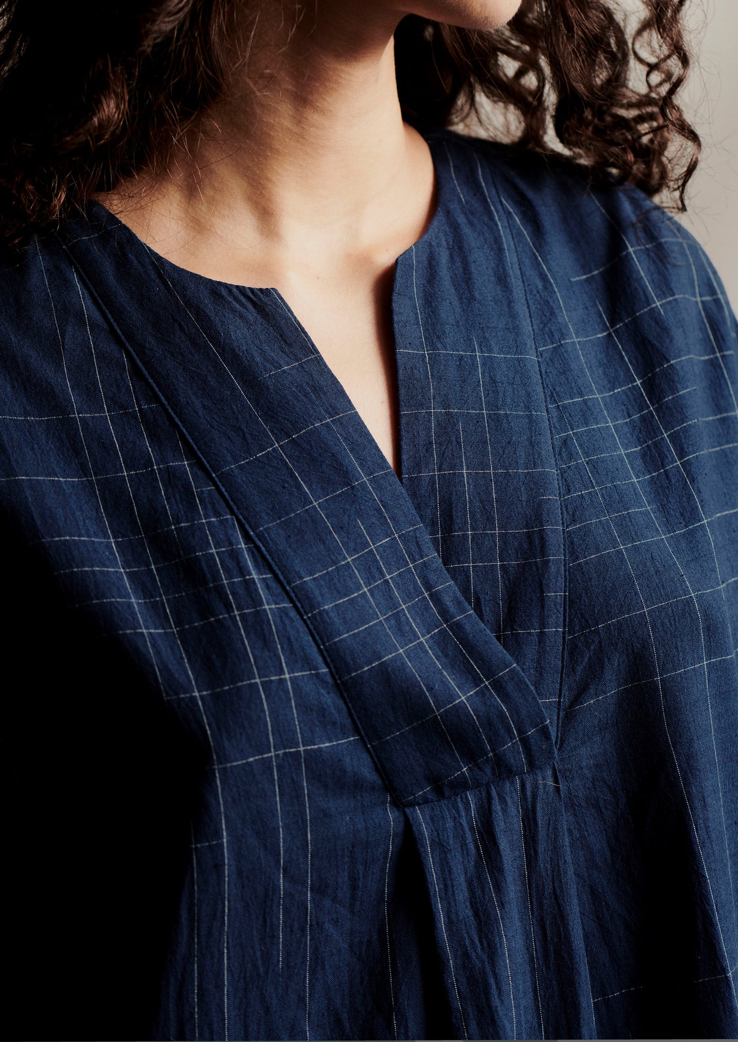 Hand Woven Sketched Check Nightdress Twilight Ecru TOAST