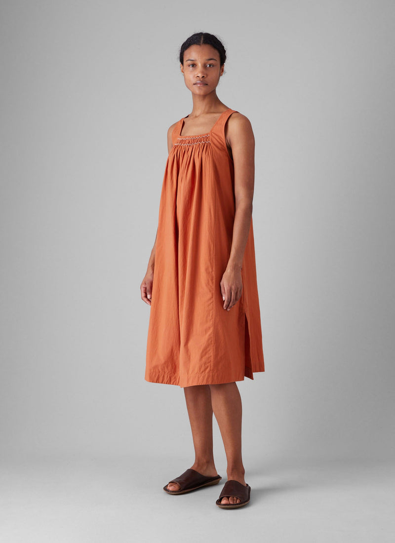 Smocked Cotton Poplin Nightdress | Coral