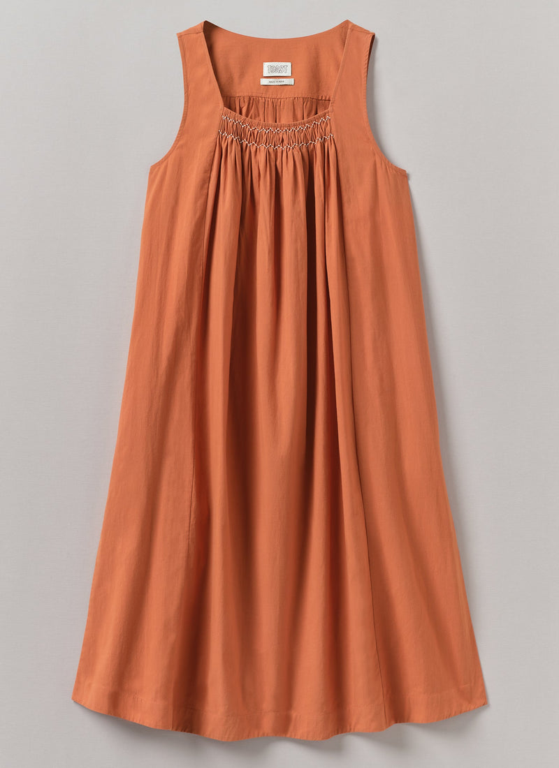 Smocked Cotton Poplin Nightdress | Coral