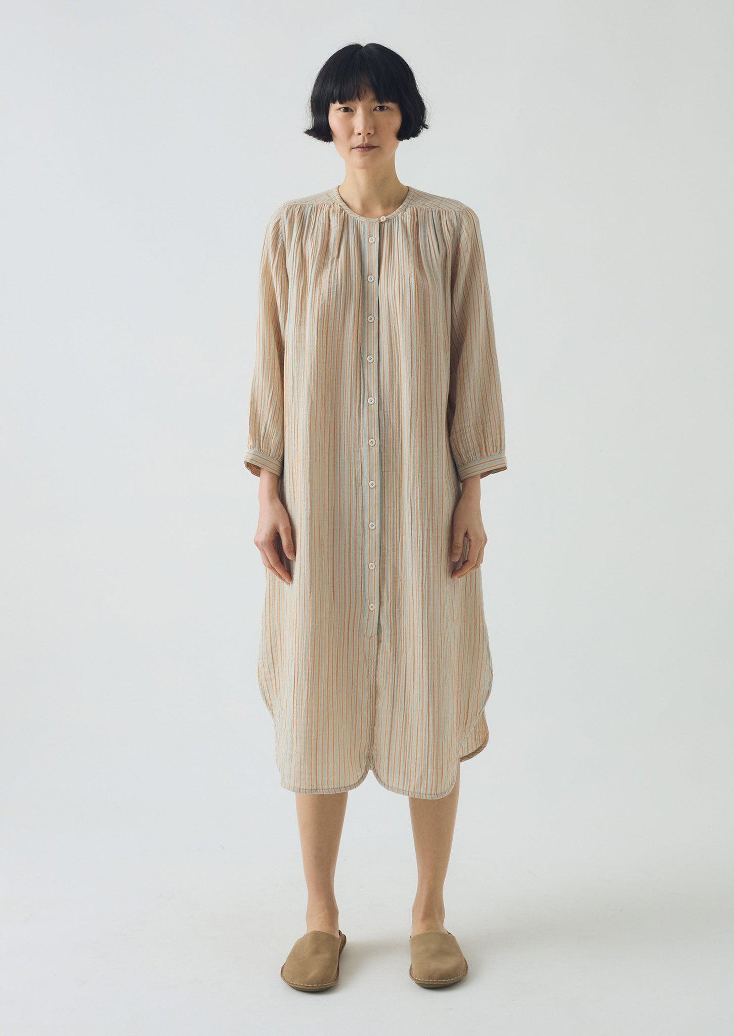 Stripe Crinkle Cotton Nightdress | Sage/Apricot
