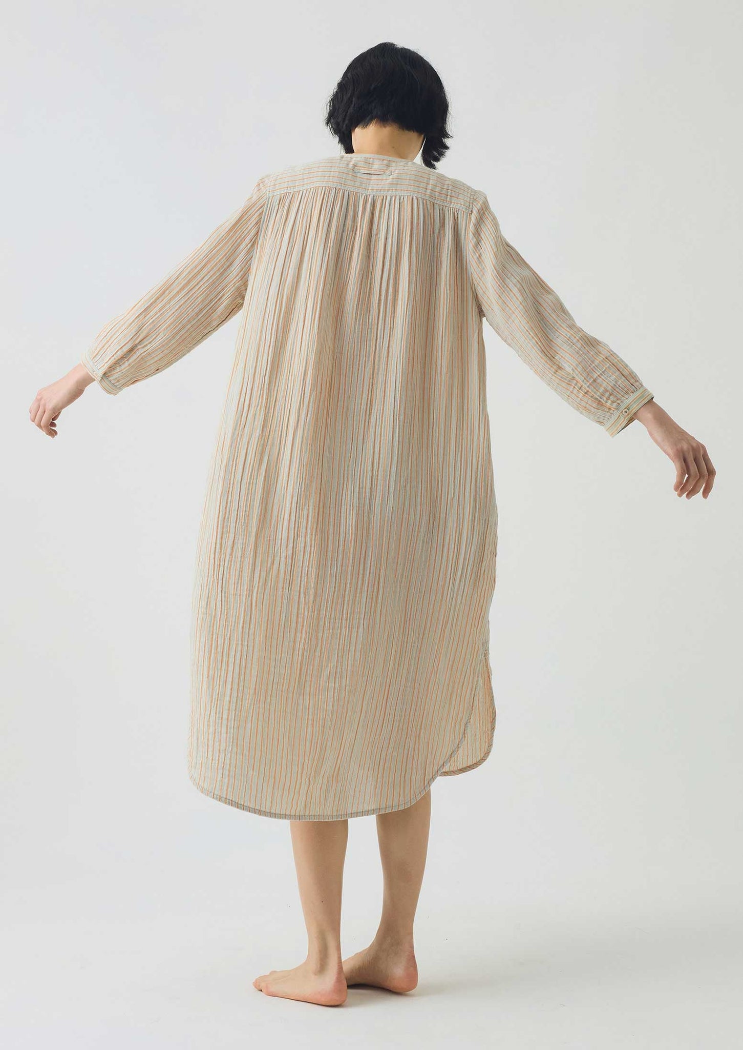 Stripe Crinkle Cotton Nightdress | Sage/Apricot