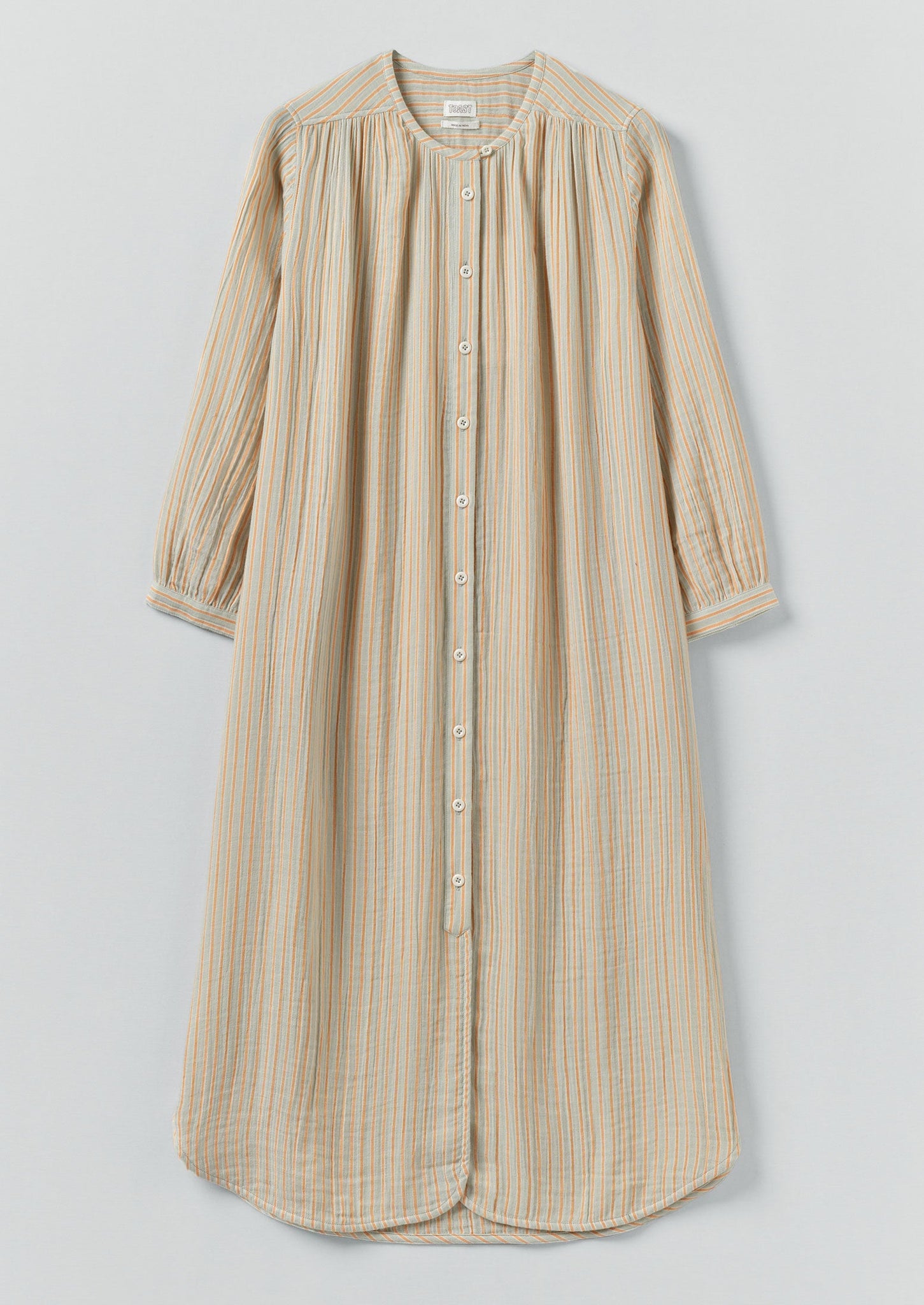 Stripe Crinkle Cotton Nightdress | Sage/Apricot