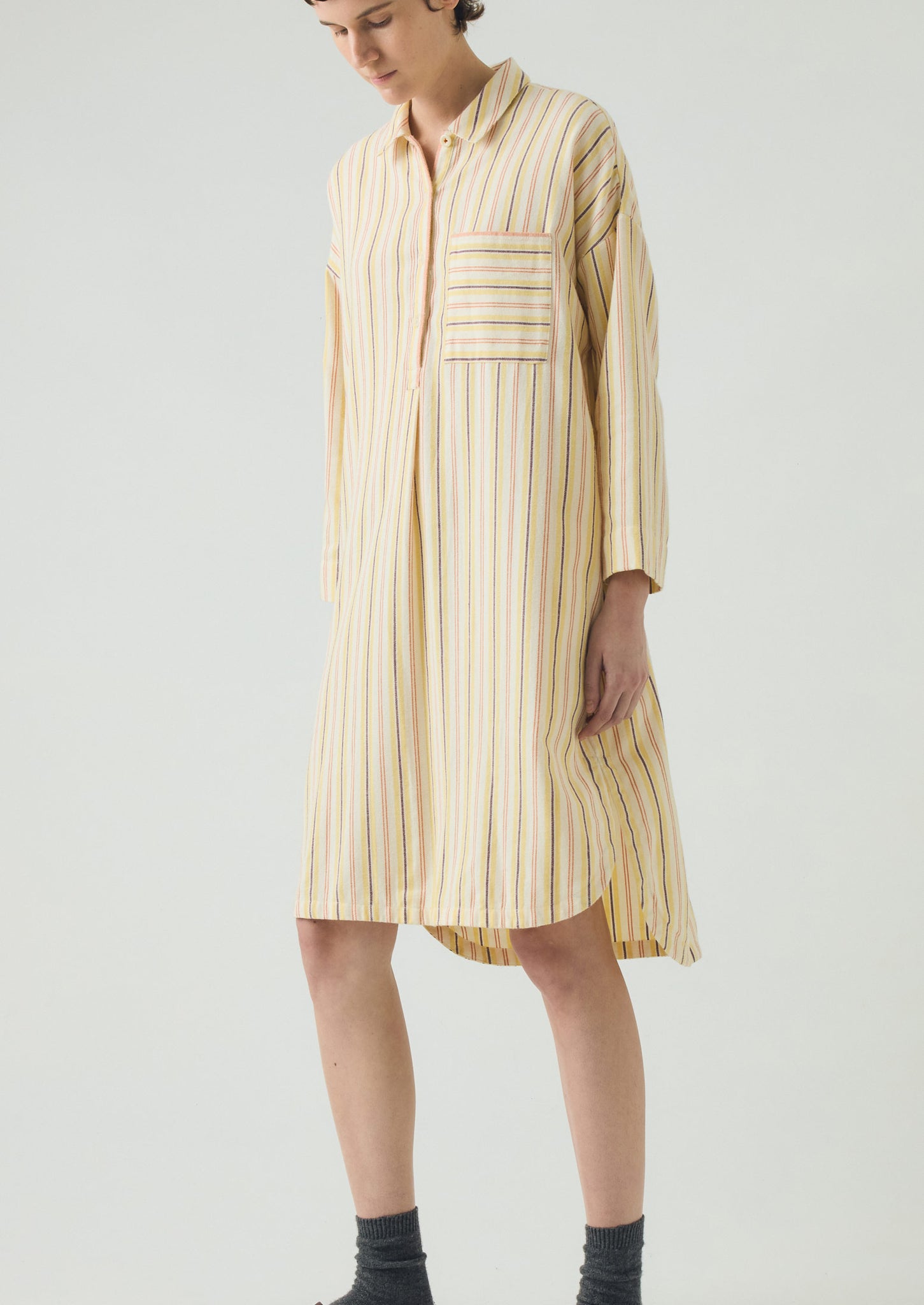 Deco Stripe Flannel Nightshirt | Ecru/Corn