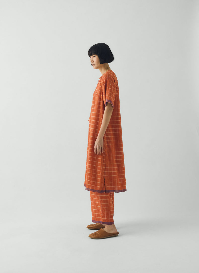 Bistrot Check Cotton Kaftan | Papaya