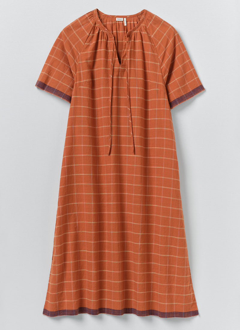 Bistrot Check Cotton Kaftan | Papaya