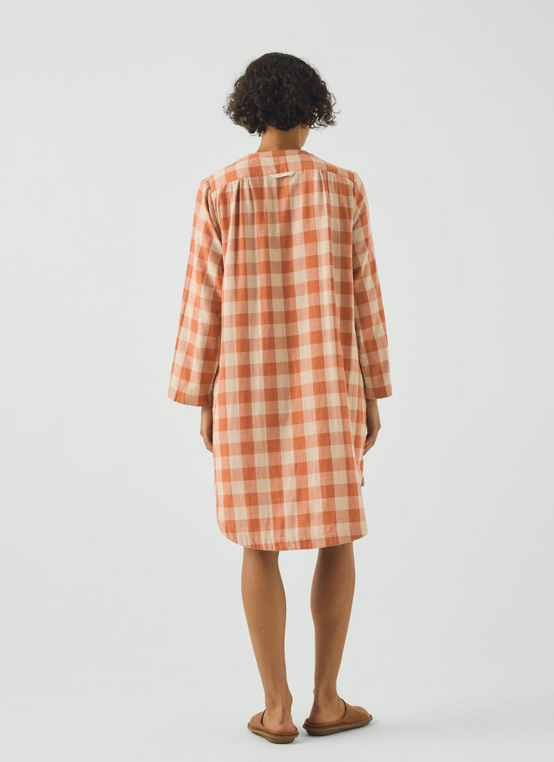Gingham Faced Cotton Nightdress | Coral/Sky Blue