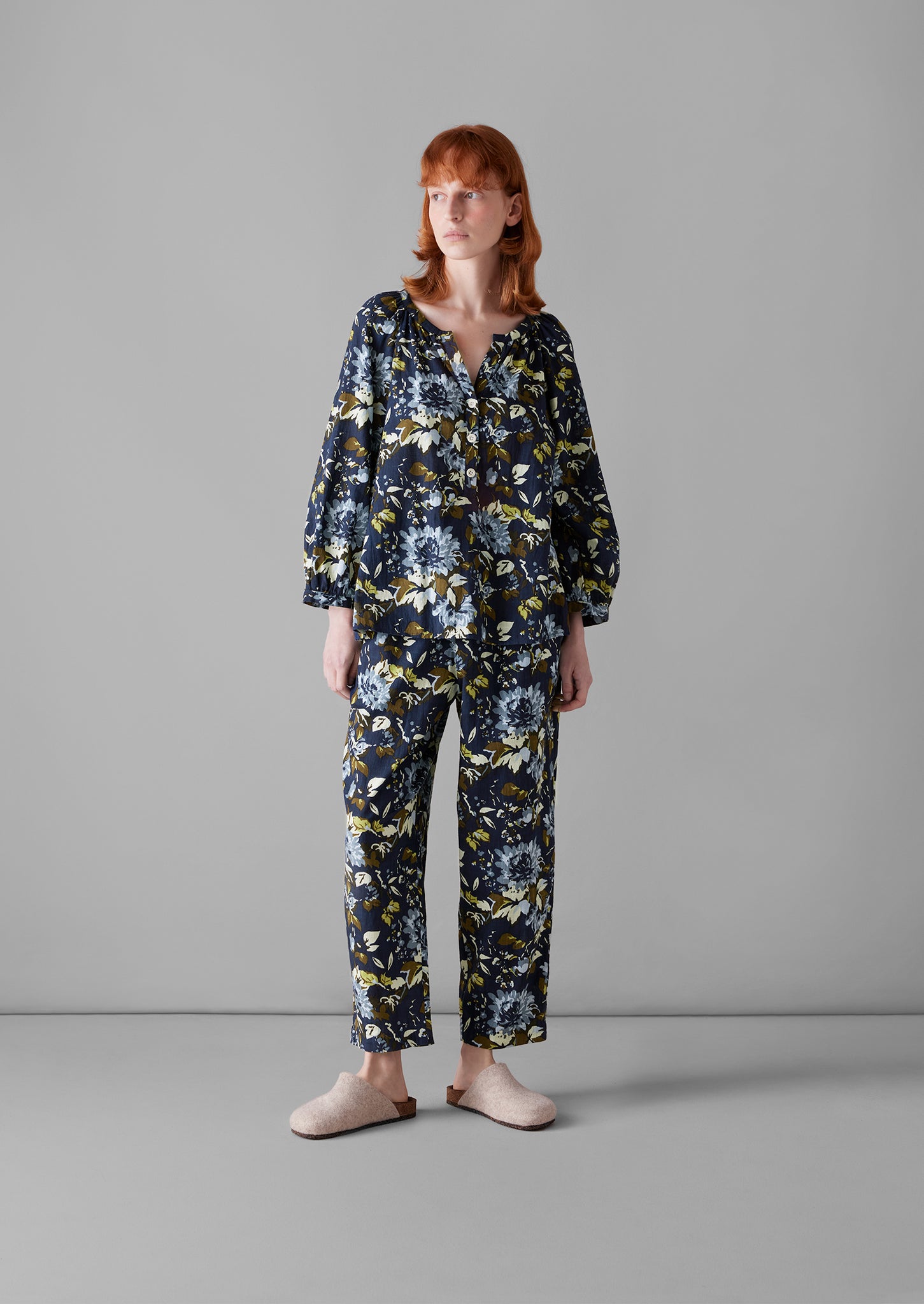 Dahlia Print Organic Cotton Pyjamas | Navy